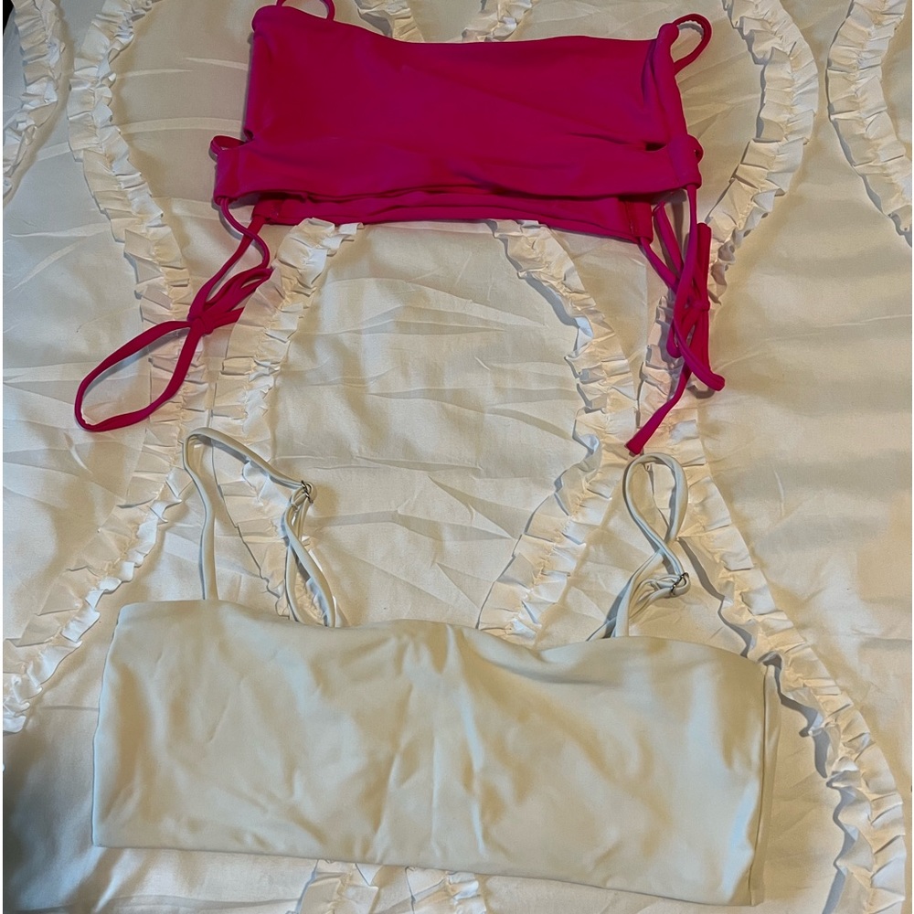 2 swimsuit top one pink one white